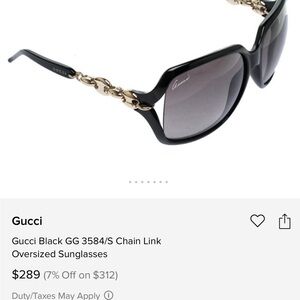 Gucci Black sunglasses GG 3584/N/S Chain Link Oversized Paid $318 Like new